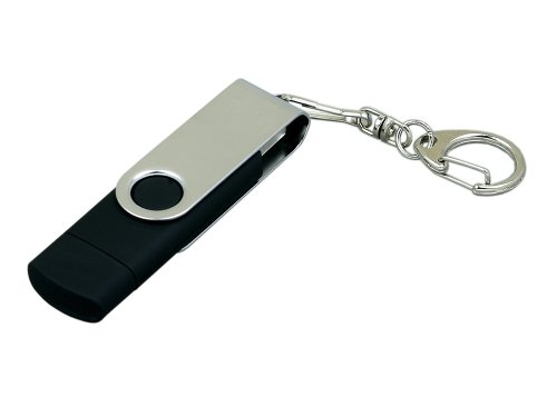 Флешка с  поворотным механизмом, c дополнительным разъемом Micro USB, 16 Гб, черный