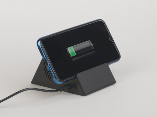 Bluetooth колонка-подставка "Rock" 3Вт с беспроводным зарядным устройством и подсветкой логотипа, черный