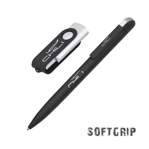 Набор ручка + флеш-карта 16 Гб в футляре,  покрытие softgrip, черный