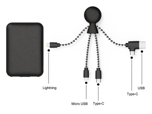 Портативное зарядное устройство BioPack c кабелем Mr. Bio, 5000 mAh, черный
