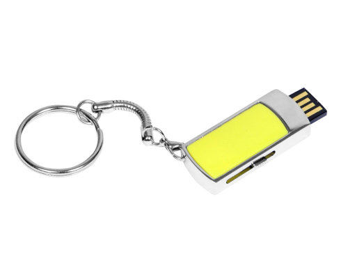 Флешка прямоугольной формы, выдвижной механизм с мини чипом, 32 Гб, желтый/серебристый