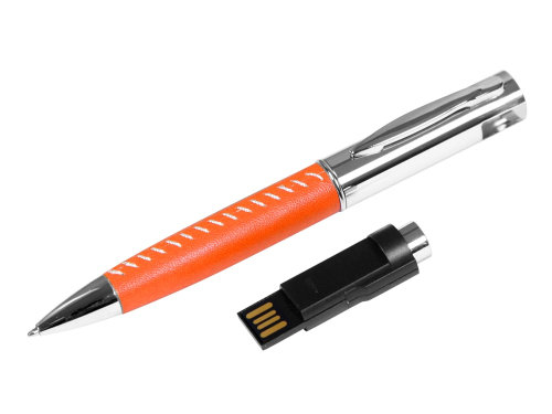 Флешка в виде ручки с мини чипом, 32 Гб, оранжевый/серебристый